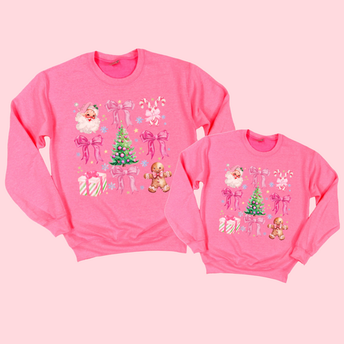 RETRO PINK COQUETTE CHRISTMAS KIDS CREW