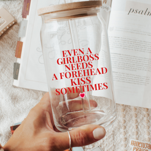 GIRLBOSS & FOREHEAD KISS GLASS CAN TUMBLER