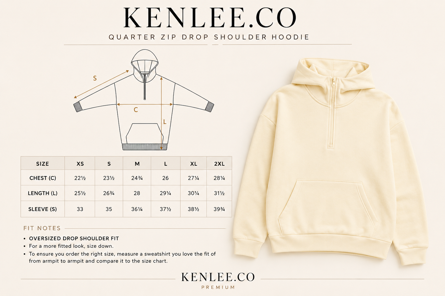 BIG BACK 1/4 ZIP DROP SHOULDER HOODIE