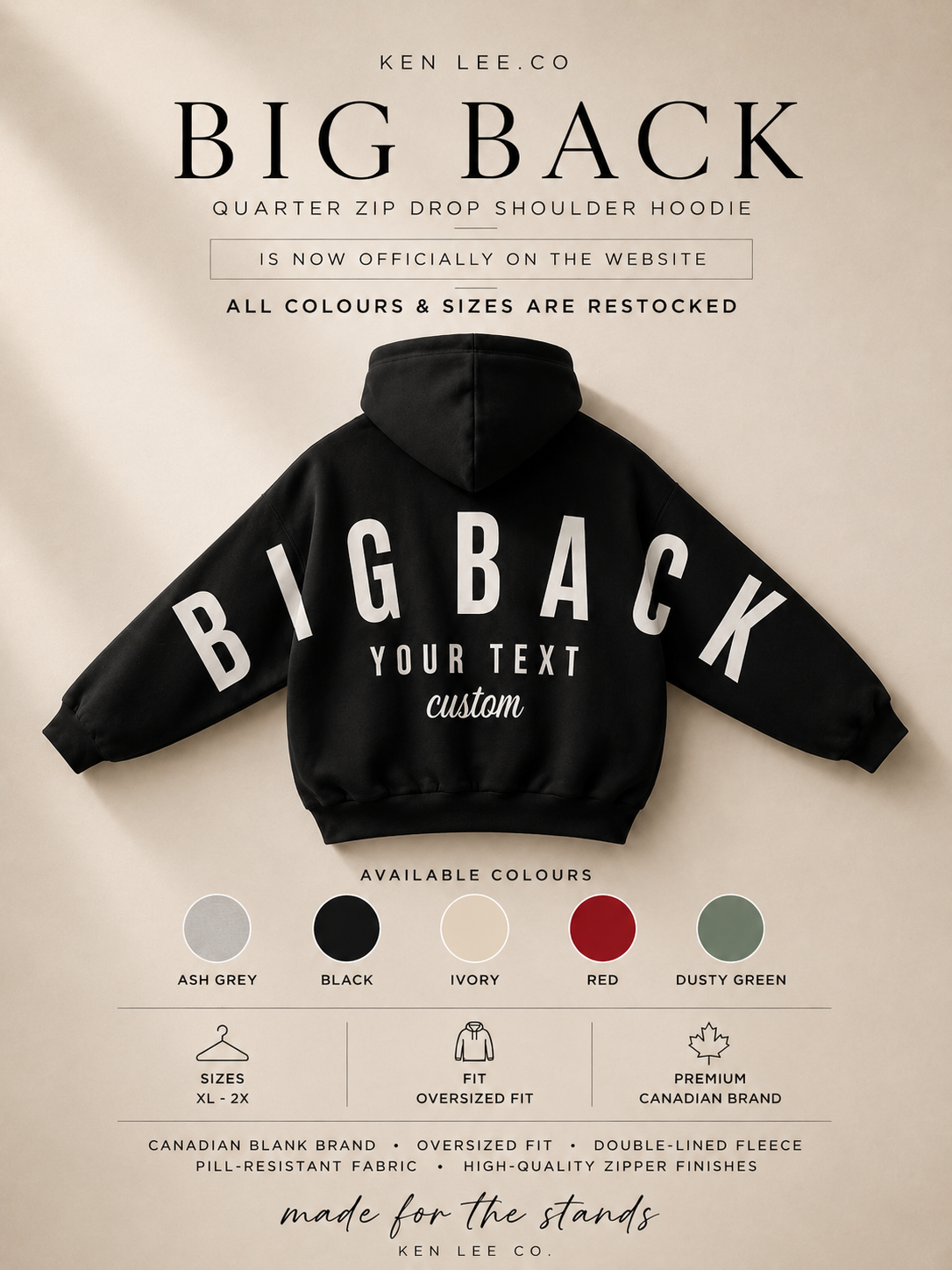 BIG BACK 1/4 ZIP DROP SHOULDER HOODIE