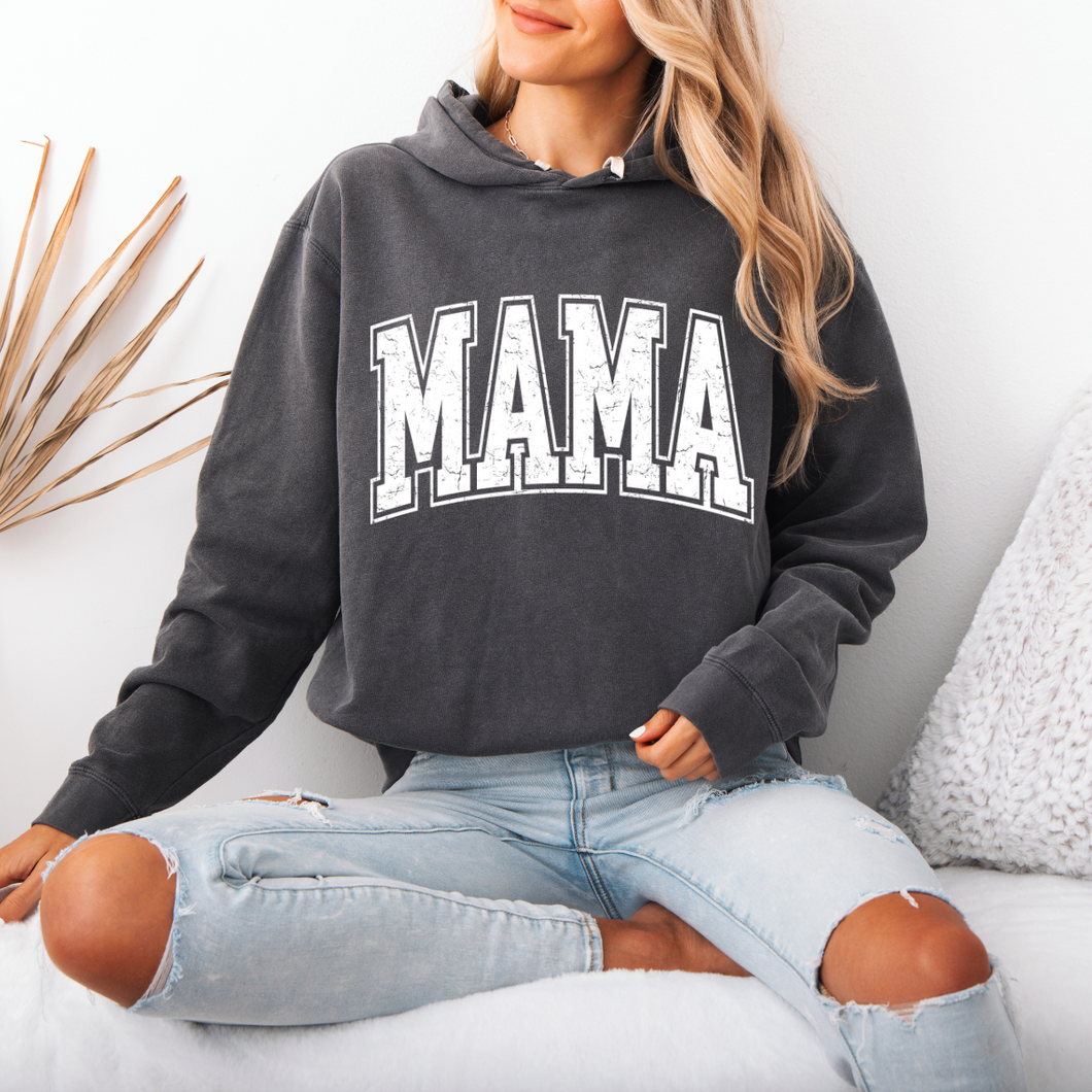 PIGMENT DYED DISTRESSED MAMA HOODIE