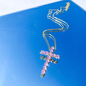 PINK CUBIC ZIRCONIA CROSS NECKLACE