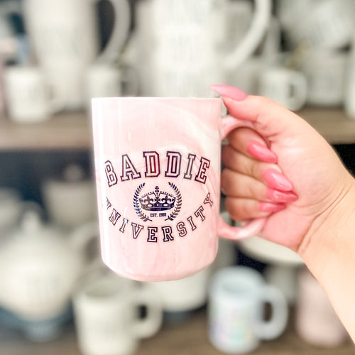 BADDIE UNIVERSITY PINK MARBLE MUG